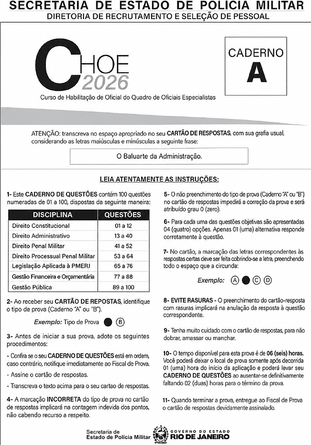 Capa da prova CHOE 2026